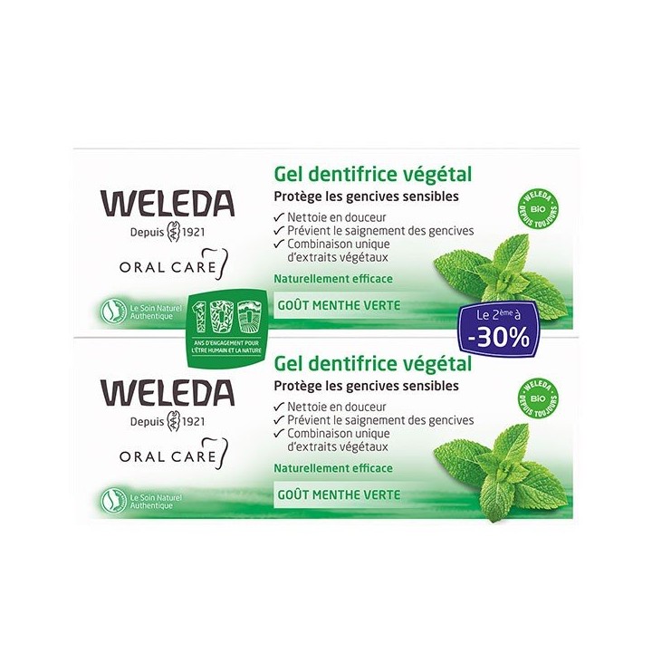 Weleda Gel dentifrice végétal à la menthe verte - 2x75ml
