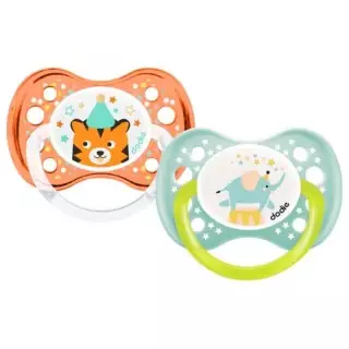 Sucettes anatomiques en silicone 6m+ "Cirque" Dodie - Lot de 2