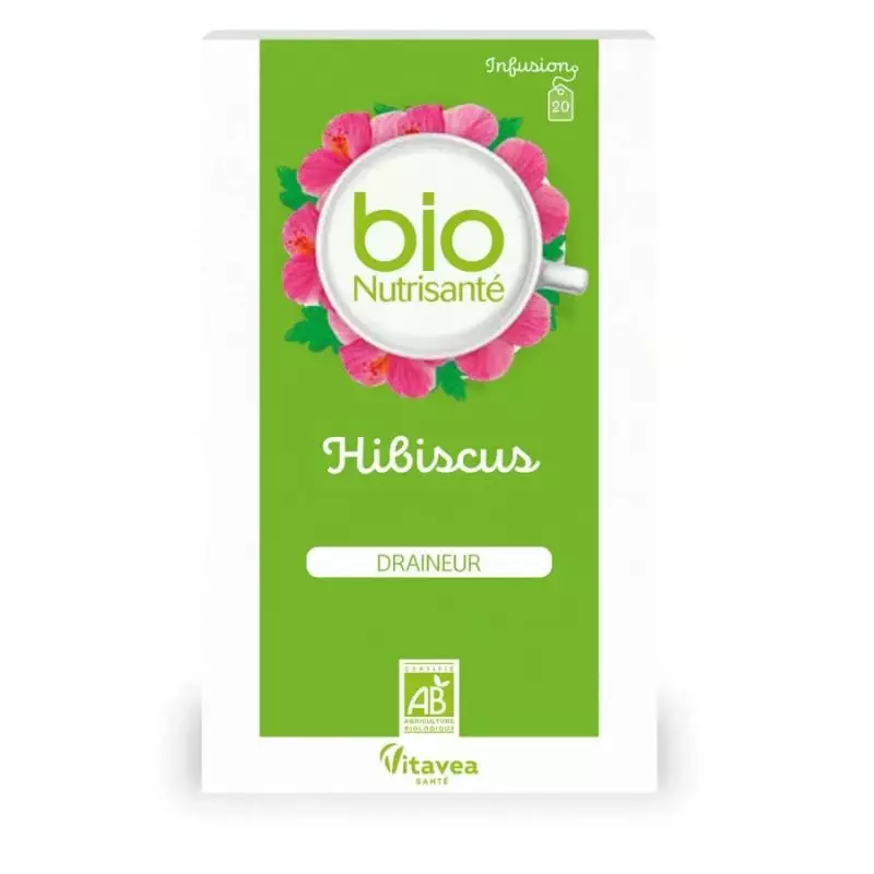 Infusion Hibiscus Draineur Bio de Nutrisanté - Élimination - 20 sachets