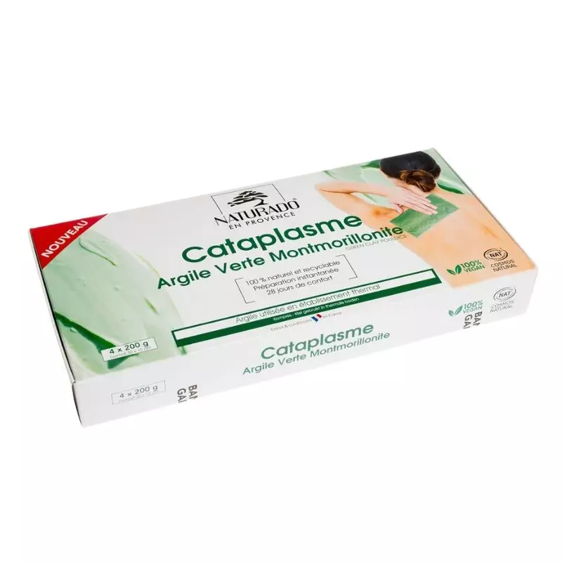Cataplasme d'argile verte Montmorillonite 30 x 15cm de Naturado - 4 x 200g