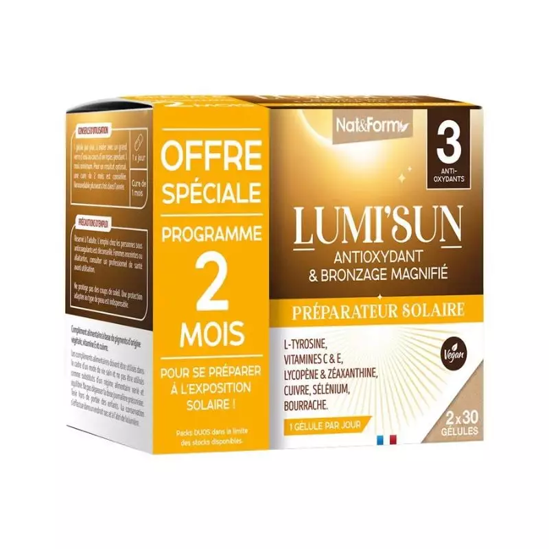 Préparateur solaire antioxydant et bronzage magnifié Lumi'Sun Nat & Form - 2 x 30 gélules