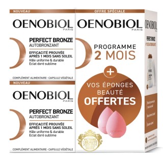 Coffret autobronzant 2 mois Perfect Bronze Oenobiol - 2 × 30 capsules + 2 éponges Offertes
