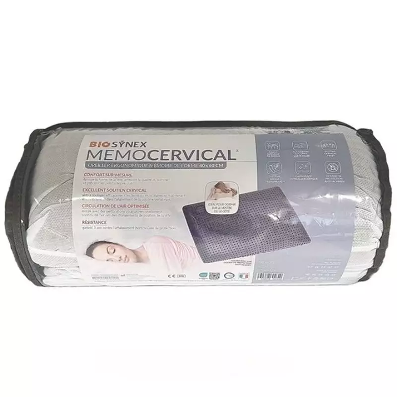 Oreiller ergonomique à mémoire gris Memocervical de Biosynex - 40 × 60 cm