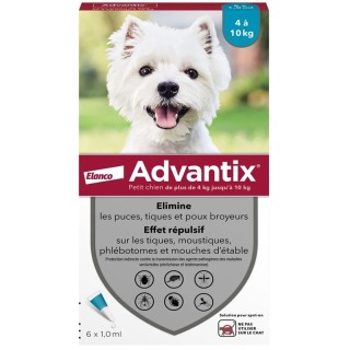 Solution antiparasitaire petit chien 4 à 10kg Advantix - 6 pipettes