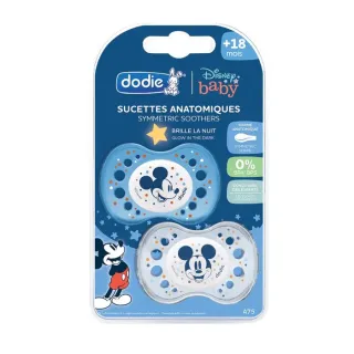 Sucettes anatomiques nuit en silicone 18m+ Disney Dodie - Lot de 2