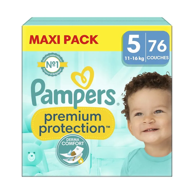 Couches bébé T5 (11-16kg) Premium Protection Pampers - Change bébé - 76 couches