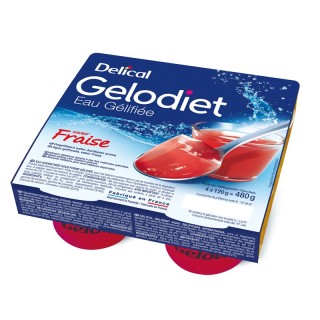 Eau gélifiée fraise Gelodiet Delical - Troubles de la déglutition - 4 x 120 g