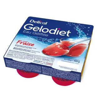 Eau gélifiée fraise Gelodiet Delical - Troubles de la déglutition - 4 x 120 g