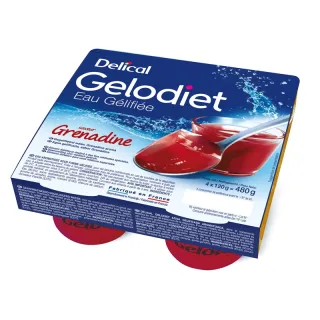 Eau gélifiée grenadine Gelodiet Delical - Troubles de la déglutition - 4 x 120 g
