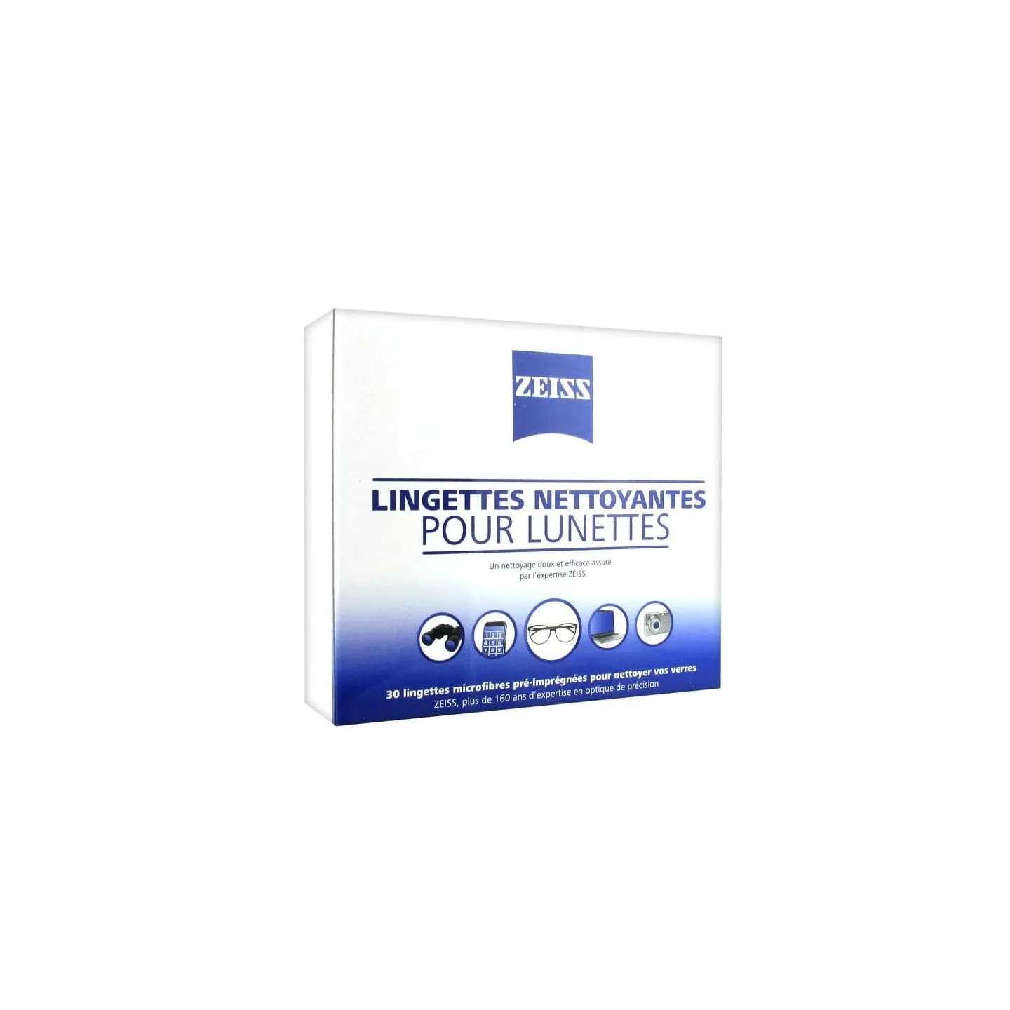 Lingettes Nettoyantes ZEISS Pour Lunettes - 100 Lingettes Pré-humidifiées - Neuf Sous Blister - Fabriqué Aux USA