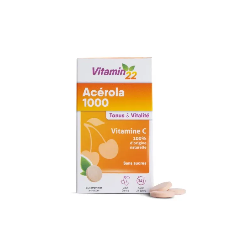 Acérola 1000 Vitamin'22 Ineldea - Vitamine C - 24 comprimés à croquer