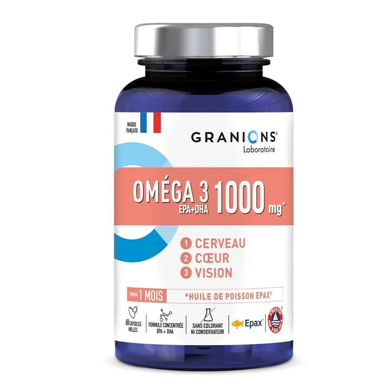 Oméga 3 1000mg Granions - Cerveau, coeur & vision - 60 capsules
