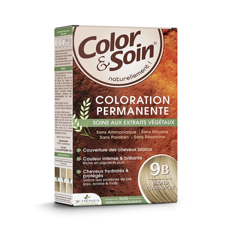 Coloration blond clair nacré 9B Color & Soin Les 3 Chênes
