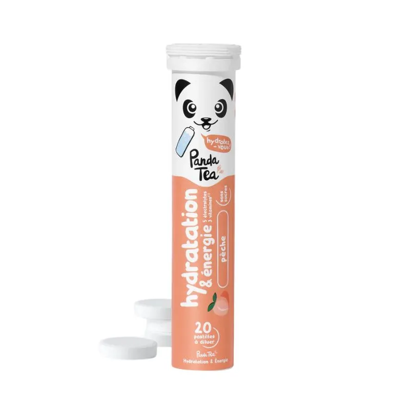 Pastilles hydratation & énergie Pêche Panda Tea - 20 pastilles effervescentes