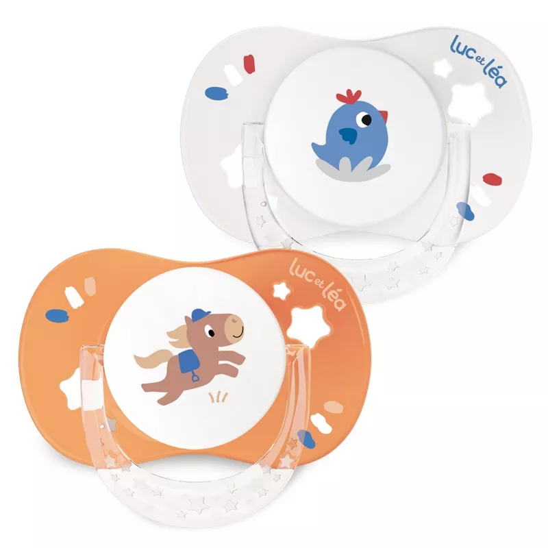 Sucette silicone anatomique avec anneau 0-6m Luc et Léa x 2 - Cheval & Coq