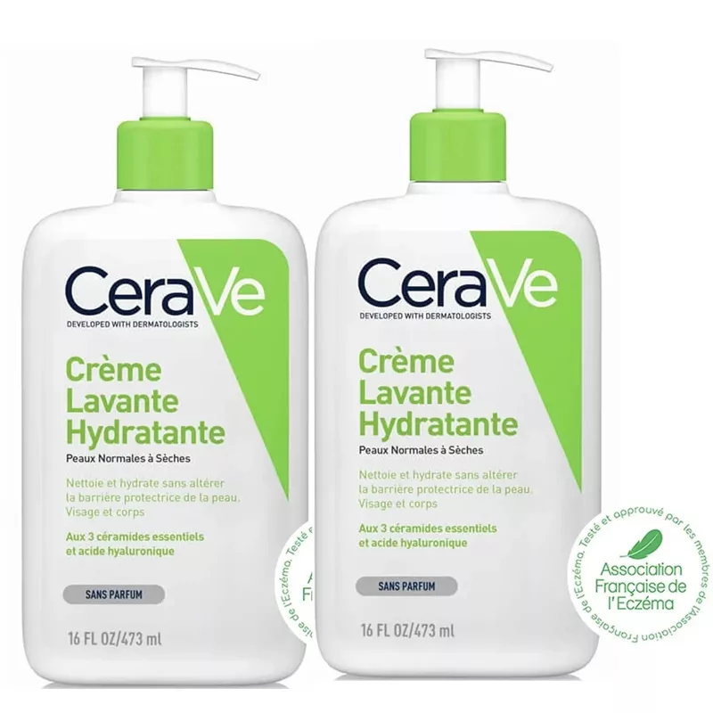 Crème lavante hydratante Cerave - Peaux normales à sèches - 2 x 473ml