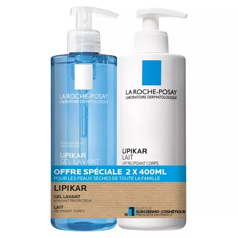 Gel lavant apaisant Lipikar 400ml + Lait relipidant corps Lipikar 400ml La Roche-Posay