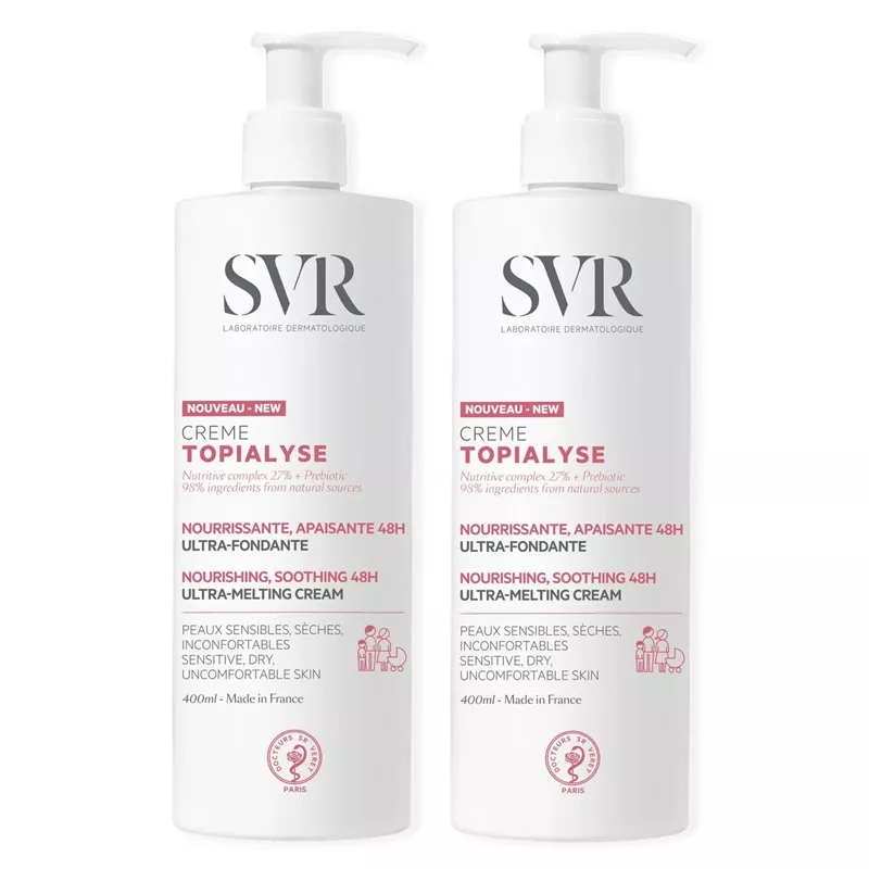 Crème nourrissante apaisante 48H Topialyse SVR - Peaux sensibles - 2 x 400ml