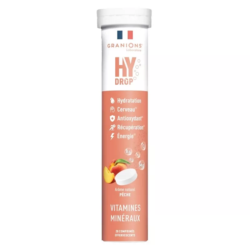 Pastilles d'hydratation 5 en 1 goût pêche Hydrop Granions - 20 comprimés