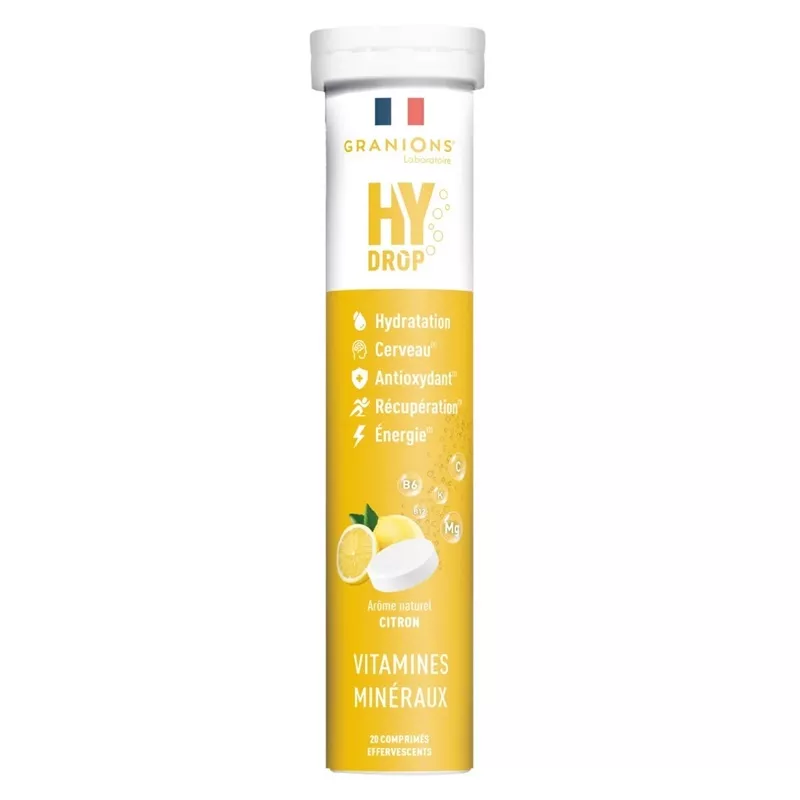 Pastilles d'hydratation 5 en 1 goût citron Hydrop Granions - 20 comprimés