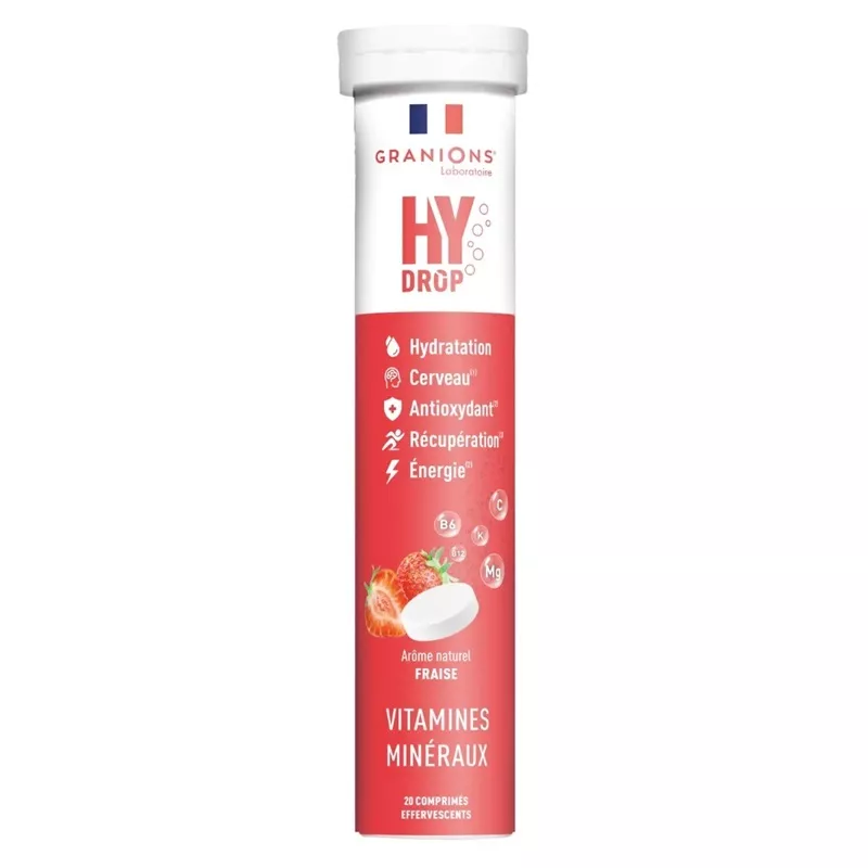 Pastilles d'hydratation 5 en 1 goût fraise Hydrop Granions - 20 comprimés