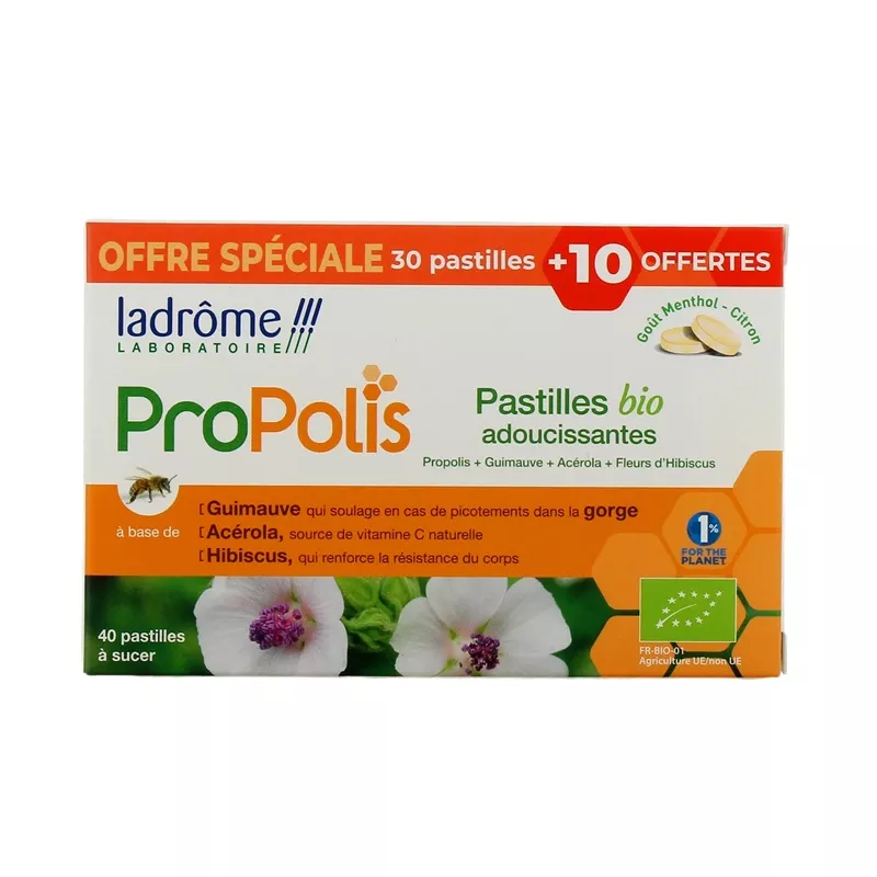 Pastilles adoucissantes Propolis Bio Ladrôme - 30 pastilles + 10 Offertes
