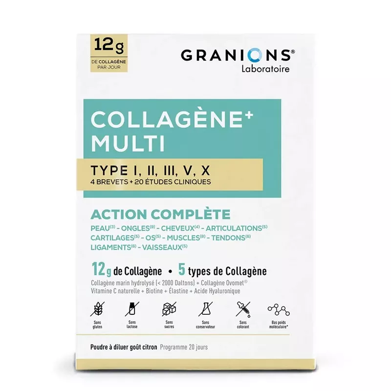 Collagène Multi Type I-II-III-V-X Granions - 5 types de collagène - 275g