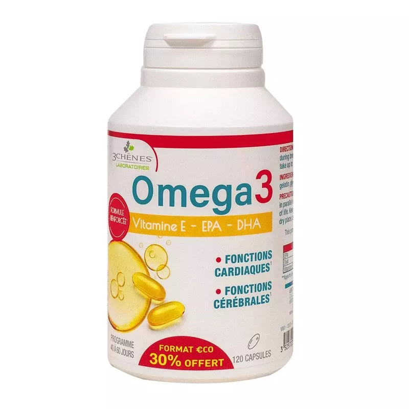 Oméga 3 - vitamine E - EPA - DHA Les 3 Chênes - 120 capsules