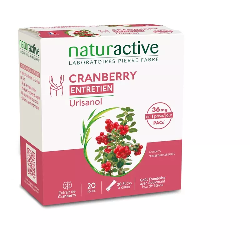 Urisanol Cranberry entretien Naturactive - Confort urinaire - 20 sticks