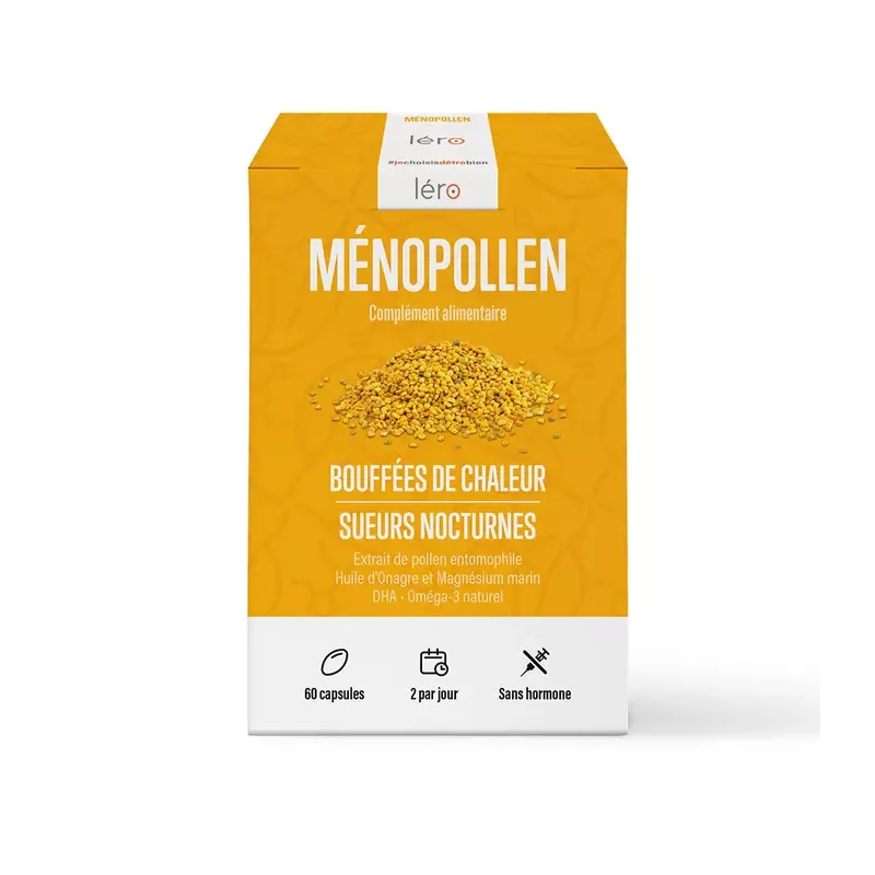 Menopollen Léro - Bouffées de chaleurs et sueurs nocturnes - 60 capsules
