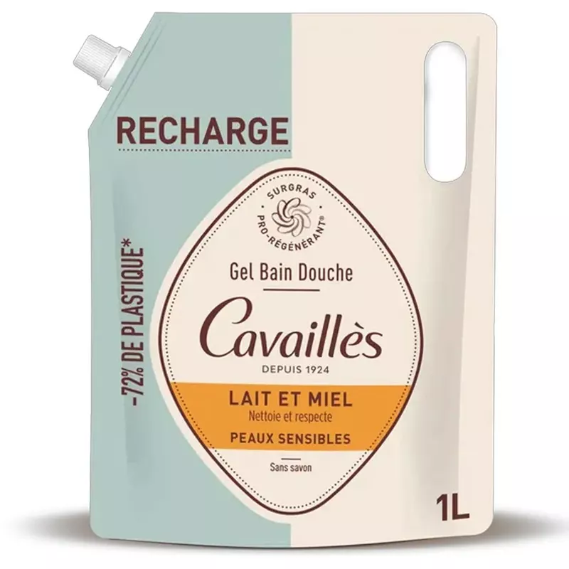 Gel bain douche Lait et Miel Rogé Cavaillès - Visage et corps - Éco-recharge 1L