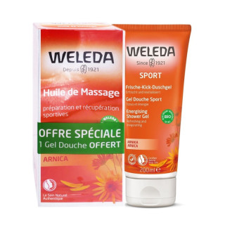 Huile de massage à l'Arnica Bio 200ml + Gel douche sport à l'Arnica 200ml Offert Weleda