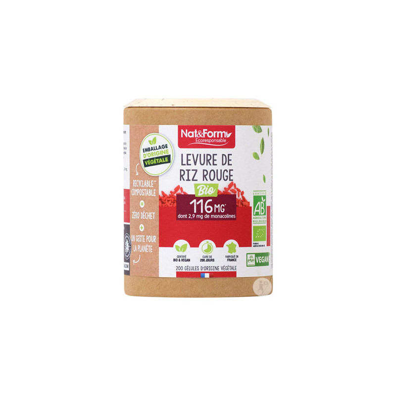Levure de riz rouge & ail Bio Nat&Form - Cholestérol - 200 gélules