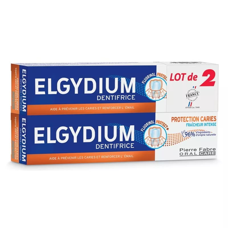 Dentifrice protection caries fraîcheur intense Elgydium Pierre Fabre - 2 x 75ml