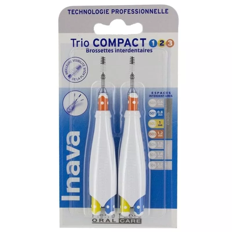 Brossettes interdentaires espaces étroits et mixtes (ISO 1/2/3) TrioCompact Inava - x 6