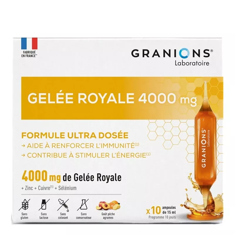 Gelée Royale 4000mg Granions - Immunité & anti-fatigue - 10 ampoules