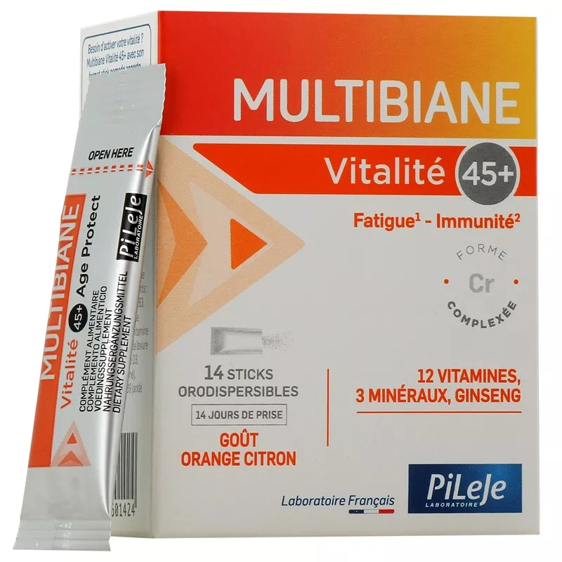 Multibiane Vitalité 45+ Pileje - Multivitamines - 14 sticks orodispersibles