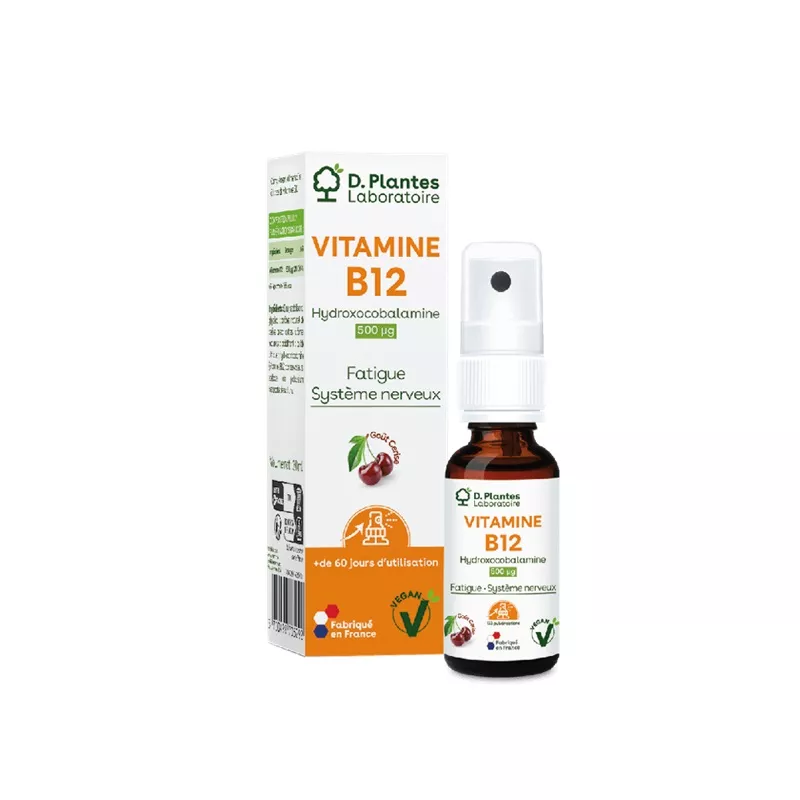 Spray vitamine B12 hydroxocobalamine 500 µg D.Plantes - Immunité - 20ml