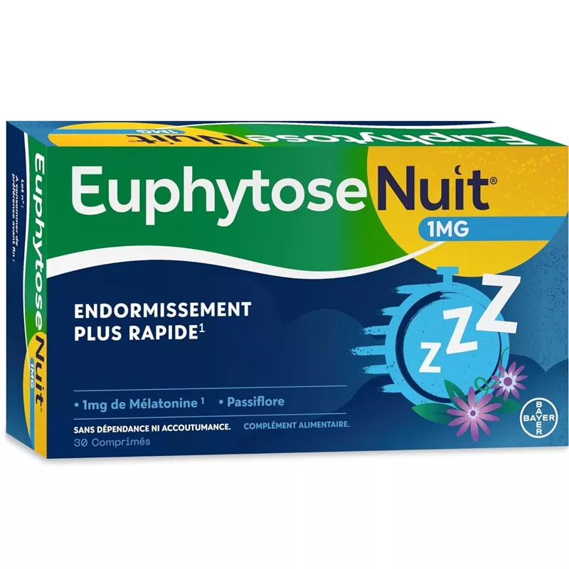 Euphytose nuit 1mg de mélatonine Bayer - Sommeil réparateur - 60 comprimés