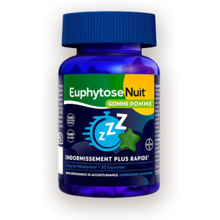Euphytose nuit 1mg mélatonine goût pomme Bayer - Sommeil - 30 gommes