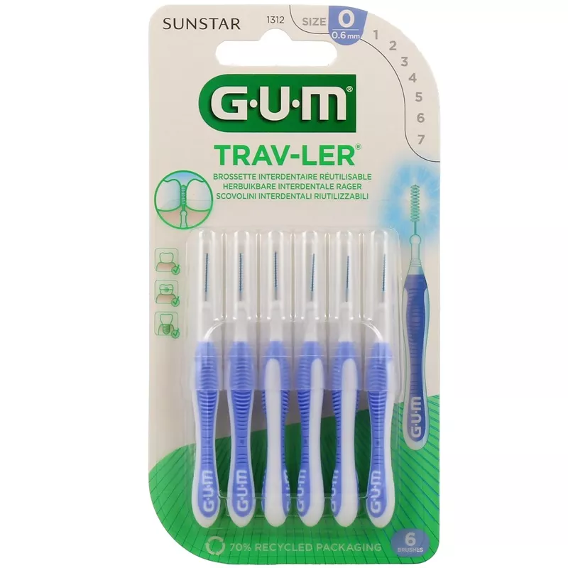 Brossettes interdentaires Trav-Ler 0.6 mm Gum - Plaque dentaire - x 6