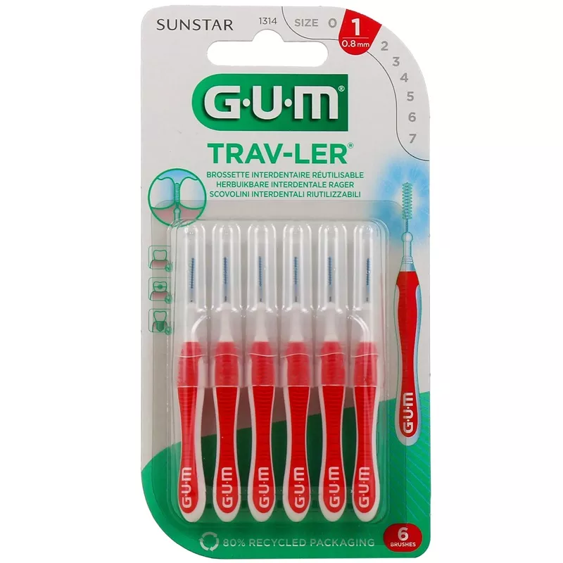 Brossettes interdentaires Trav-Ler 0.8 mm Gum - Plaque dentaire - x 6
