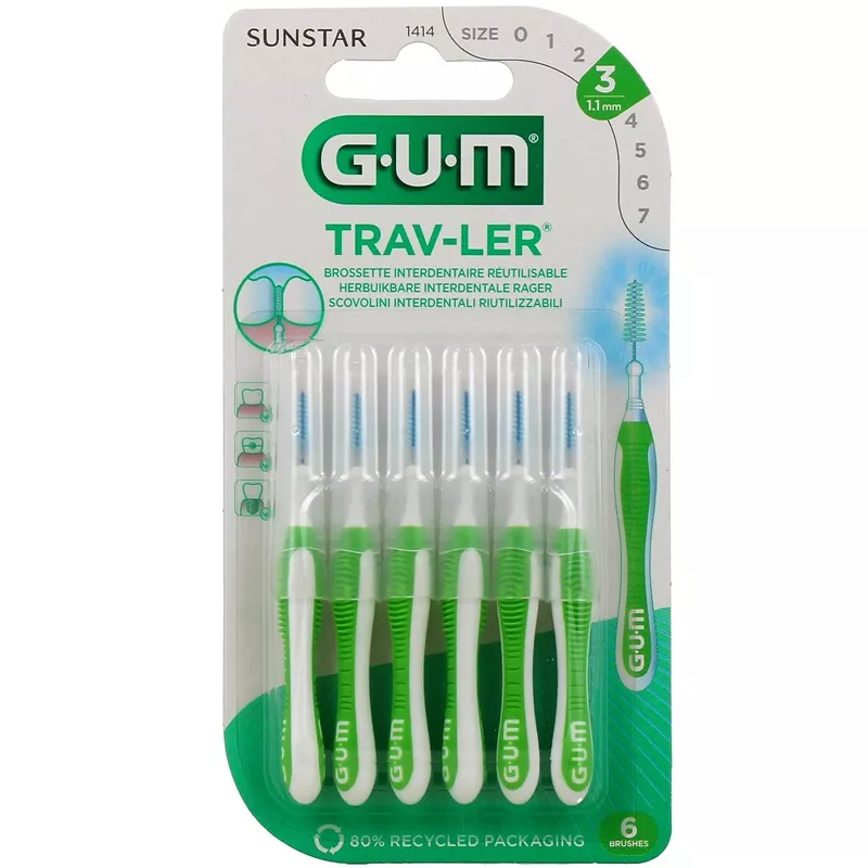 Brossettes interdentaires Trav-Ler 1.1 mm Gum - Plaque dentaire - x 6