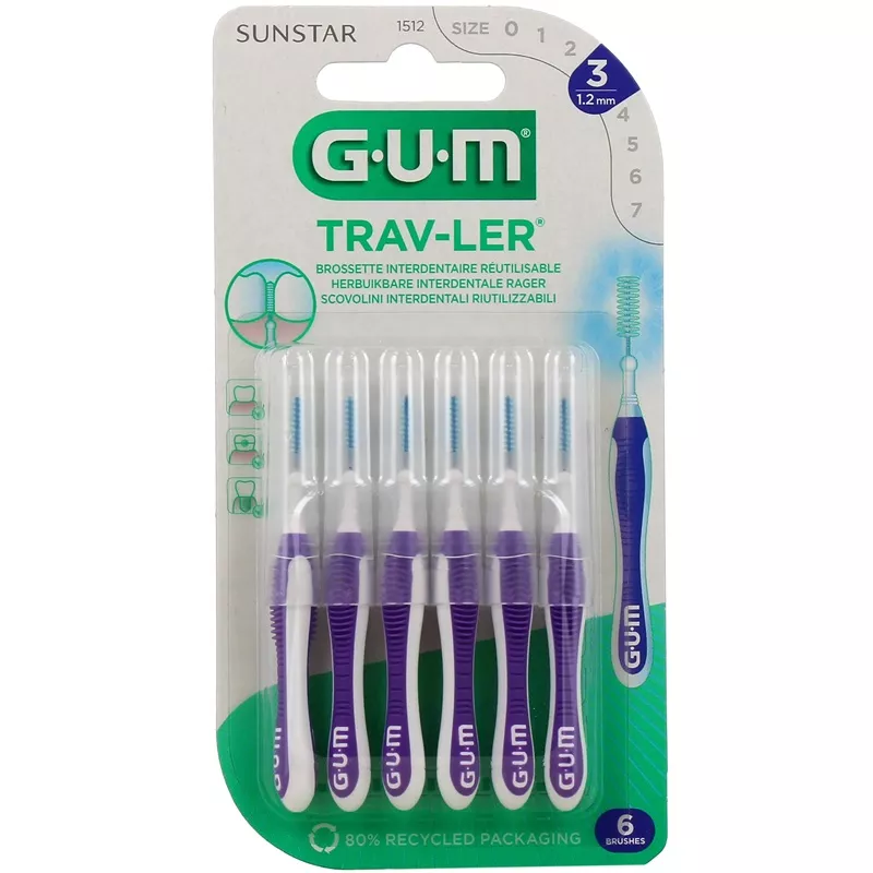 Brossettes interdentaires Trav-Ler 1.2 mm Gum - Plaque dentaire - x 6