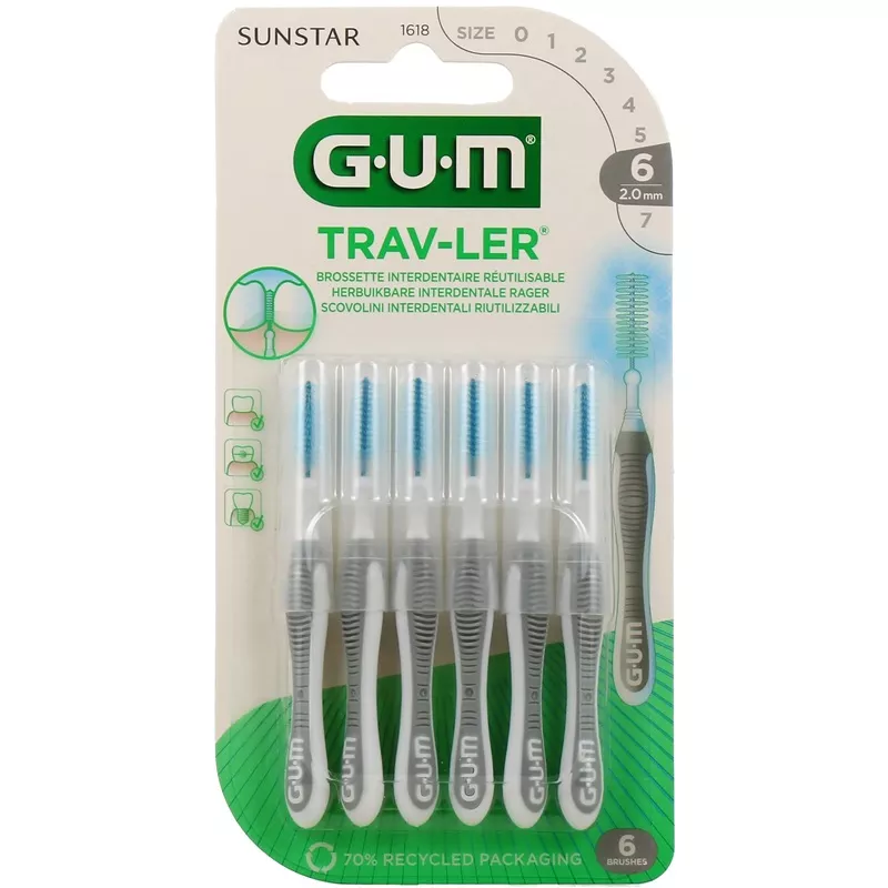 Brossettes interdentaires Trav-Ler 2.0 mm Gum - Plaque dentaire - x 6