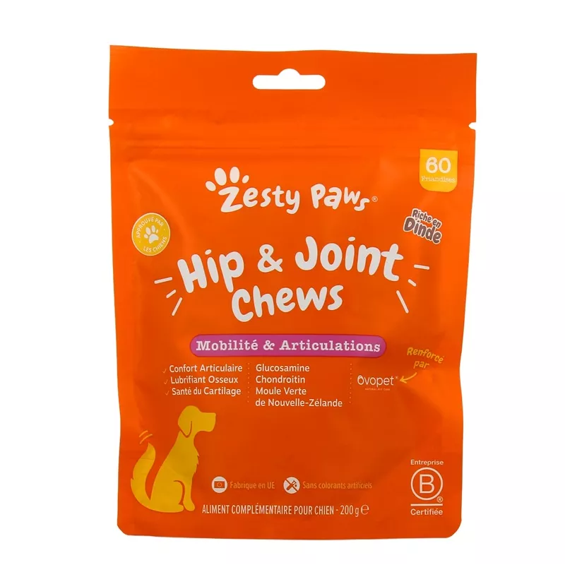 Mobilité et articulations Hip & Joint Chews Zesty Paws - 60 friandises à la dinde