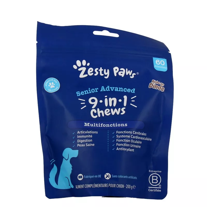 Multifonctions Senior Advanced 9-in-1 Chews Zesty Paws - 60 friandises à la dinde