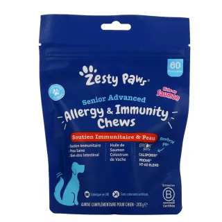 Soutien immunitaire et peau Senior Advanced Chews Zesty Paws - 60 friandises au saumon