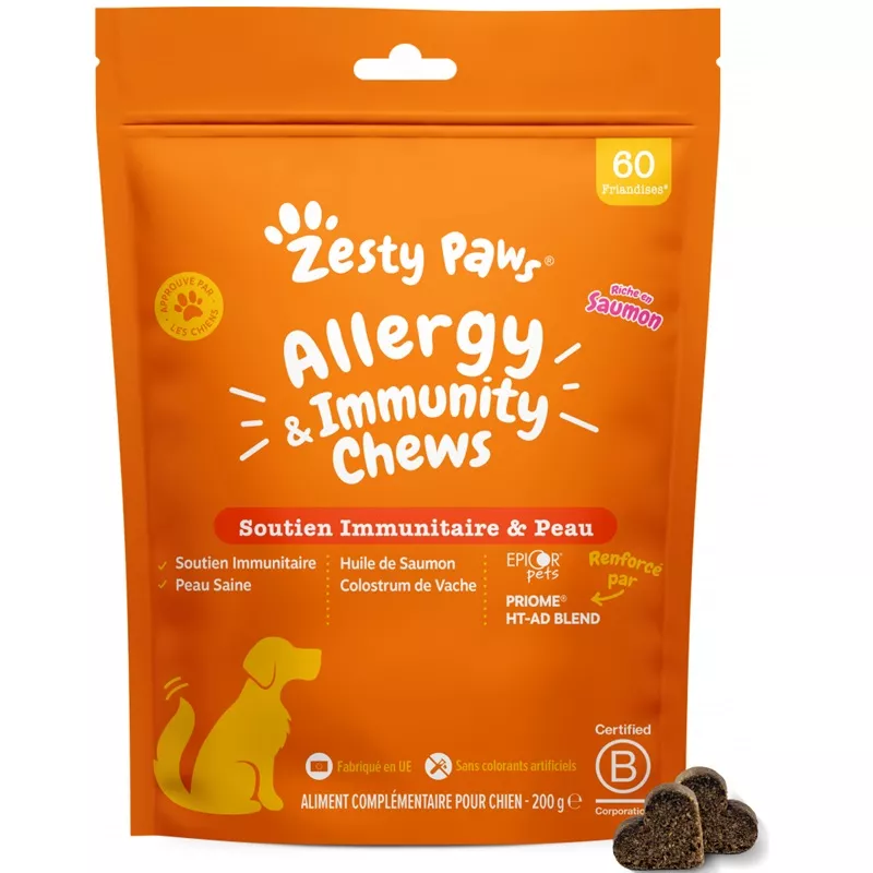 Soutien immunitaire et peau Allergy & Immunity Chews Zesty Paws - 60 friandises au saumon