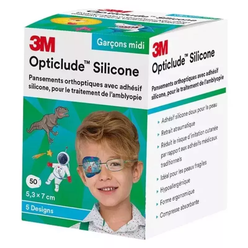 Pansements orthoptiques garçons Opticlude™ Silicone 3M - 5,3cm x 7cm - 50 unités